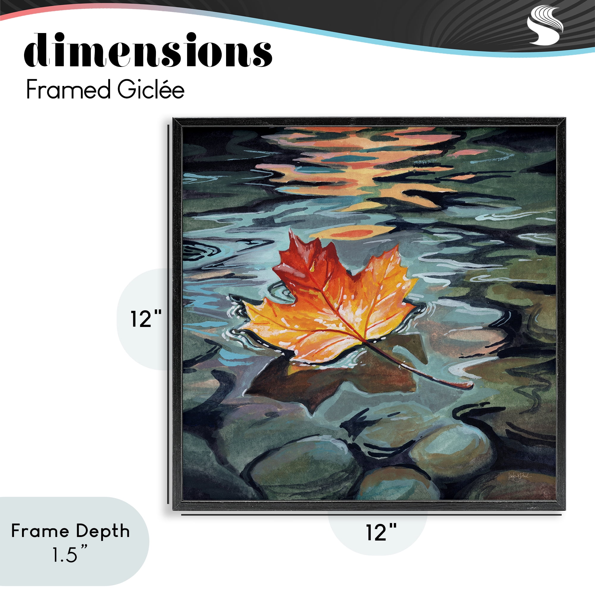 Stupell Industries Maple Leaf Floating in Stream Black Framed Giclee Art, design by Kate Jarvik Birch