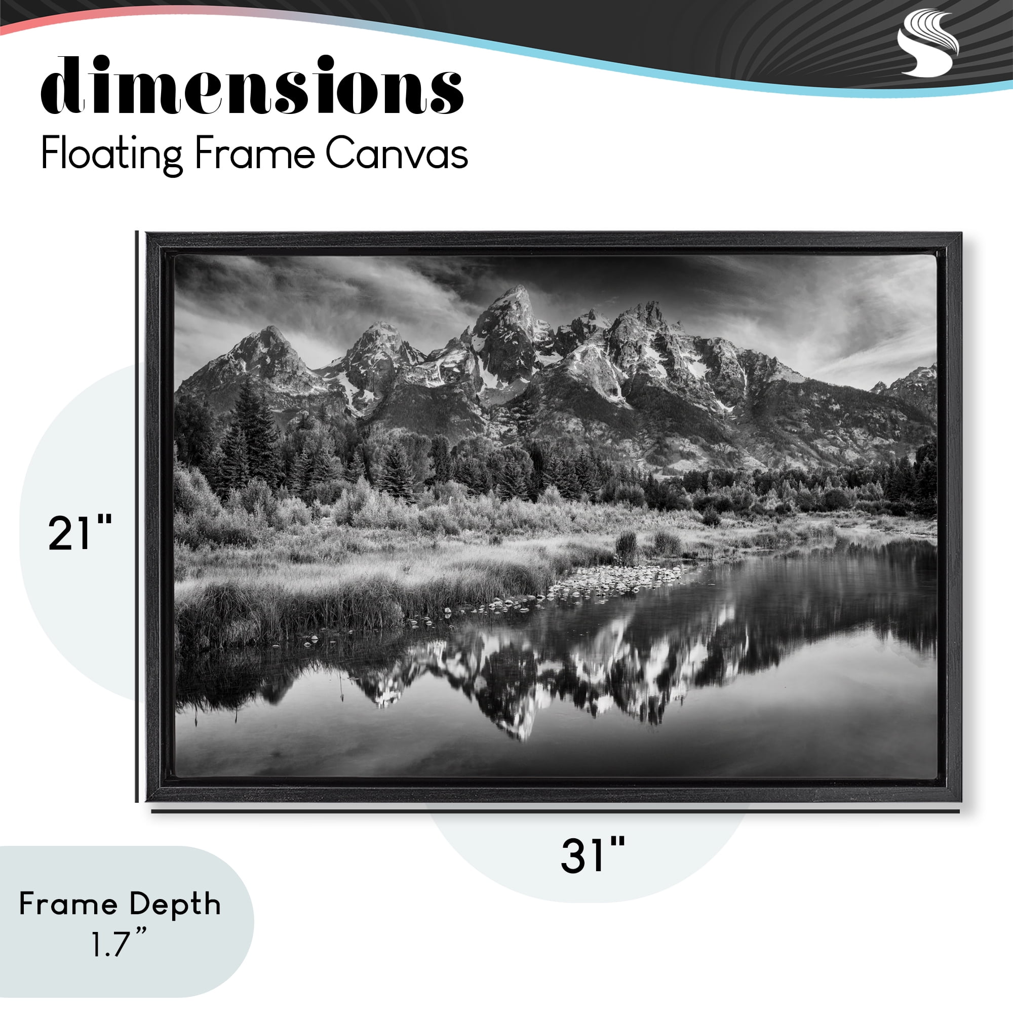Stupell Industries Teton Mountain Reflections Black Framed Floater Canvas Wall Art, design by Rick Berk