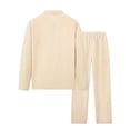 thumbnail image 5 of Men's Spring Fall 2-Piece Casual Set, Long Sleeve Striped Shirt and Half-Zip Square Neck Top with Drawstring Pants, Stylish Waffle Knit Outfit,Khaki,XL, 5 of 9