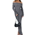 thumbnail image 3 of Biekopu Women Fall Off-Shoulder Dress,Solid Color Slit Hem Casual Long Sleeve Knitted Party Dress for Cocktail Club Streetwear, 3 of 5