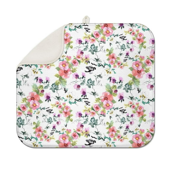 Pioneer Flower Floral Print Pattern Dish Drying Mat for Kitchen 1 Pack, Ultra Absorbent Microfiber Dishes Drainer Mats,16"x18"