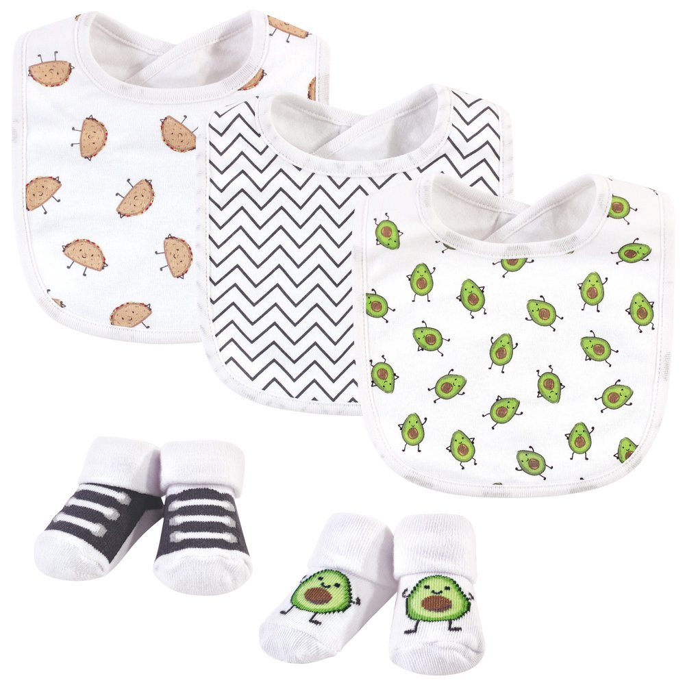 Hudson Baby Hudson Baby Unisex Baby Cotton Bib and Sock Set, Avocado