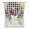 thumbnail image 2 of Flower Gnome Tie Up Curtain 63 Inches Long, White Yellow Flowers Daisy Ladybug Spring Vintage Plaid Balloon Style Kitchen Window Curtain Over Sink, Small Window Rod Pocket Curtain 42"x63", 2 of 9