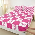thumbnail image 3 of Homewish Christmas Candy Cane Bed Sheets,Merry Xmas King Sheets,Pink White Grid Sheet Set For Kids,Luxury Bedroom Decor,4pcs, 3 of 7