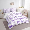 thumbnail image 3 of jejeloiu Cartoon Cute Bow 7-Piece Twin Bedding Sets,Purple White Bedding Comforter Set For Teens Reversible, 3 of 8