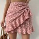thumbnail image 2 of Falda corta floral envolvente para mujer Falda corta con estampado floral con cordón y dobladillo con volantes irregulares para el verano, 2 of 6