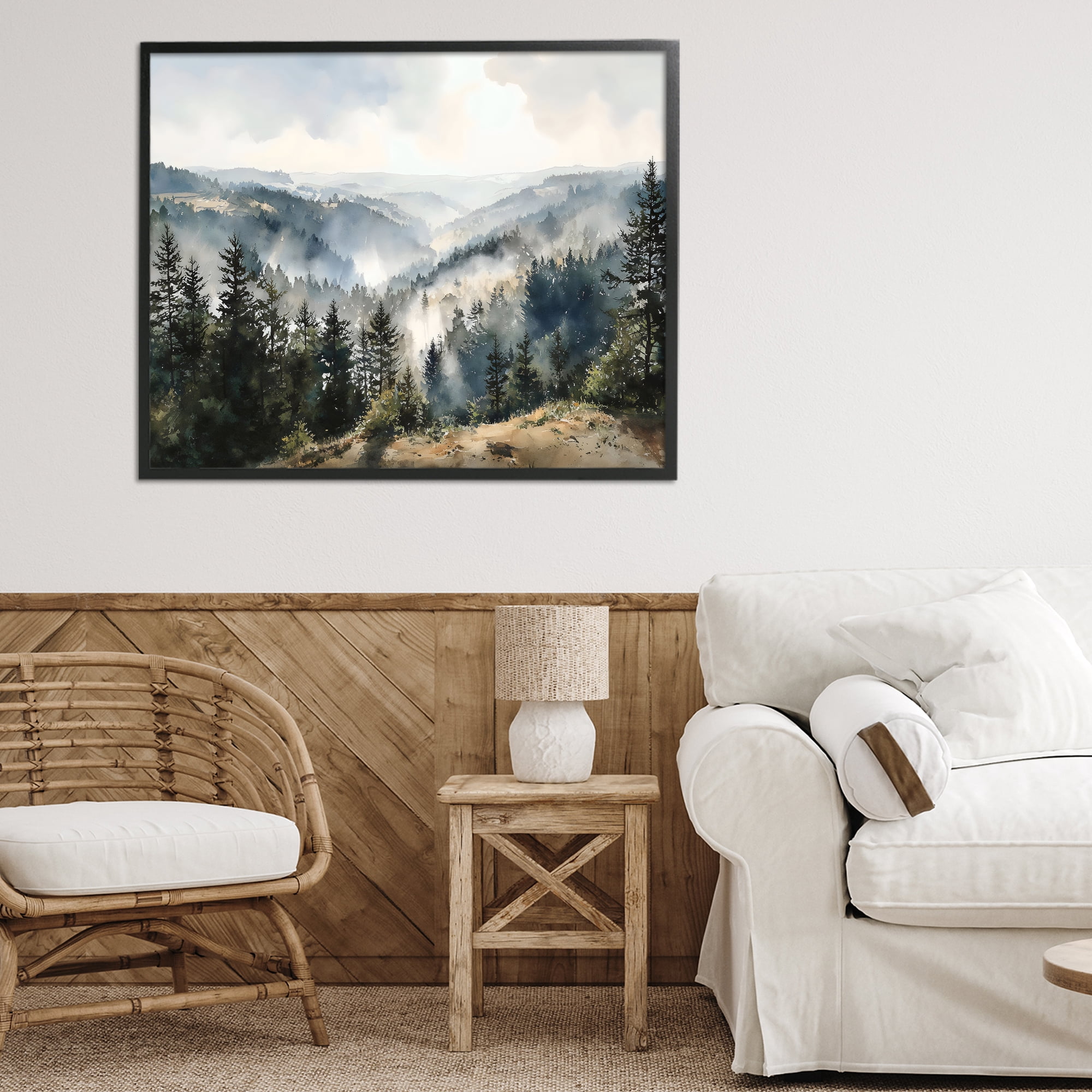 Stupell Industries Misty Tree Tops Vista Black Framed Giclee Art, design by Franklyn Gregory