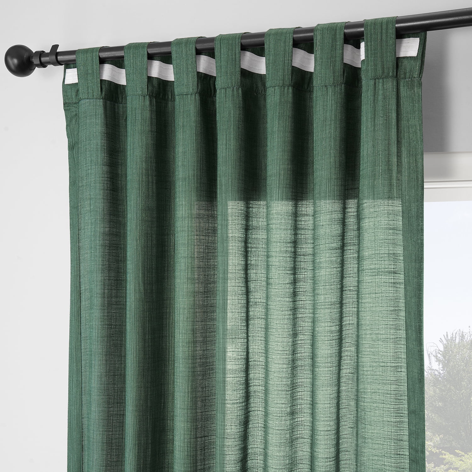 Half Price Drapes Dark Green Rustic Linen Weave Light Filtering Curtains for Bedroom (2 Panel), 50W X 84L