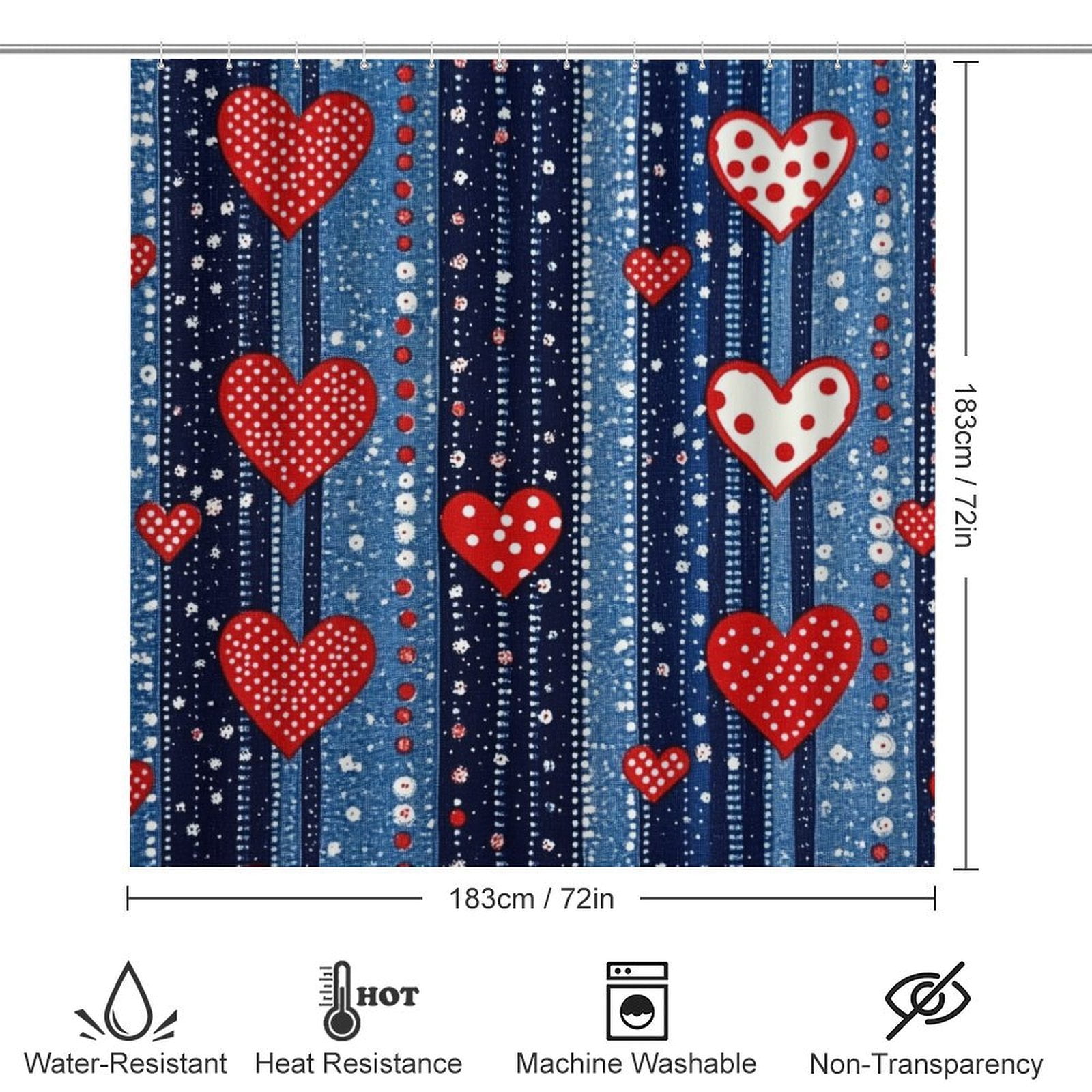 USA Hearts & Stars Shower Curtain Sets 4 Piece with Non-Slip Rugs Toilet Lid Cover And Bath Mat 4th of July Durable And Waterproof for Bathroom Decor