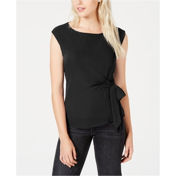 maison Jules Blusa con lazo en la parte delantera para mujer, negro, XX-Small