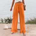 thumbnail image 6 of Lumtrix Woman Linen Ruffle Hem Pant Smocked Elastic High Waist Crop Pants Spring Summer Baggy Trousers with Pockets Saffron S, 6 of 7