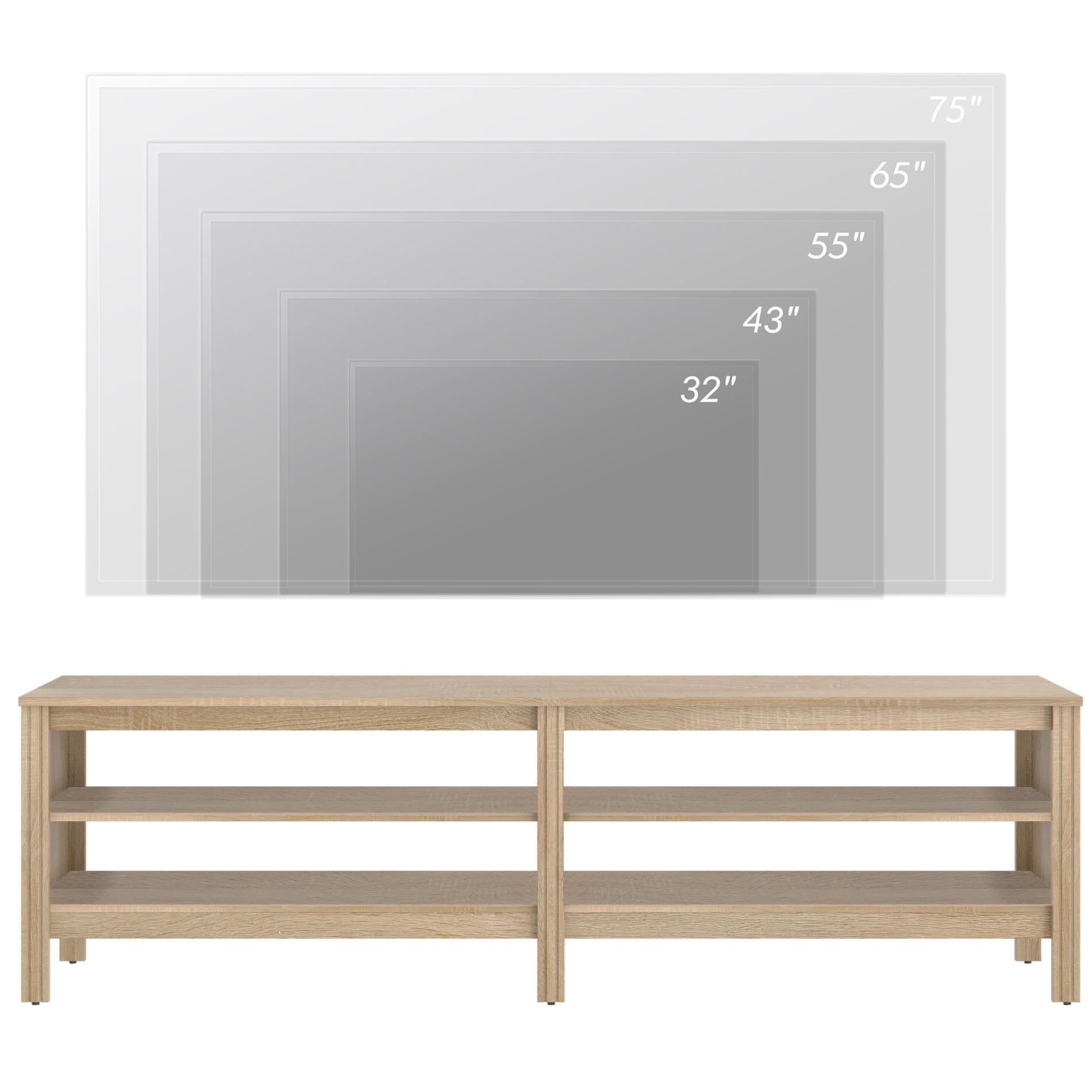Fitueyes Mid-century Modern TV Stand for 75" TV, Oak Media Console with Open Shelves and LED Light for Living Room, 70 Inch