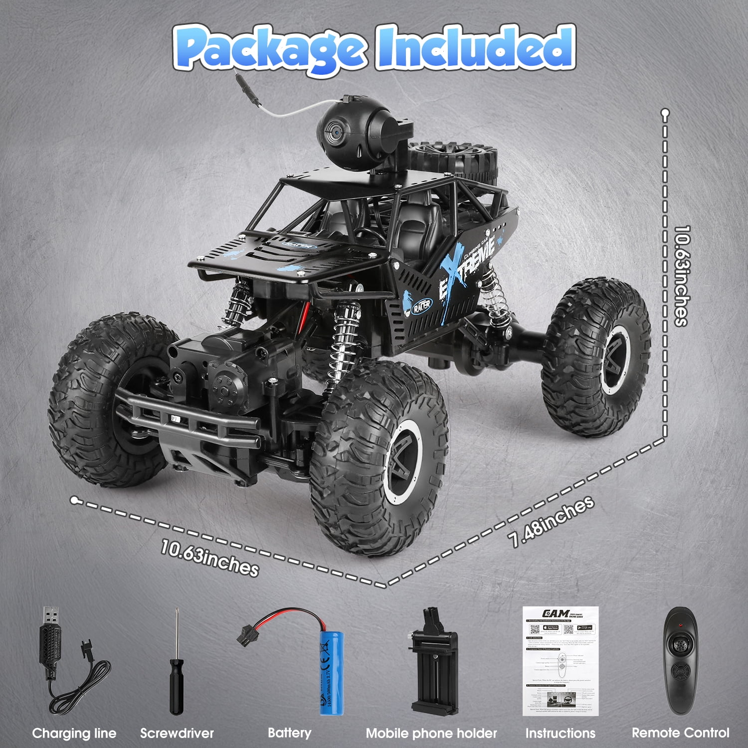 Flooyes RC Car, 1:16 Remote Control Car with Camera, 20MPH High Speed Alloy Off Road Truck, 2.4GHz Fast Racing Vehicle Electric Hobby Toy Car Gift for Boys Kids Teens Adults