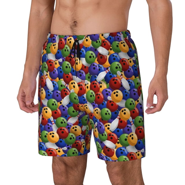 Balery Bowling Colorful Bañador para hombre, shorts de playa de secado rápido con entrepierna y forro de compresión-Large