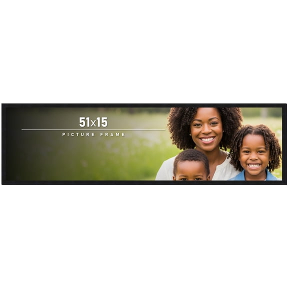 51x15 Frame Black Solid Wood Picture Frame | 0.75 Inch Moulding Width | Includes UV Acrylic