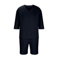 thumbnail image 4 of YYDGH Men's 2 Piece Shorts Outfits Casual Tracksuit V Neck Knit Tops and Drawstring Shorts Sets Summer Loungewear Suit, 4 of 6