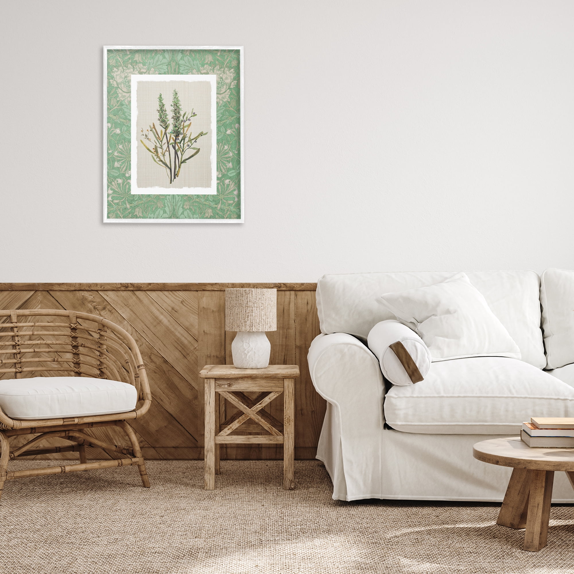 Stupell Industries Antique Foliage in Green White Framed Giclee Art, design by Carol Robinson