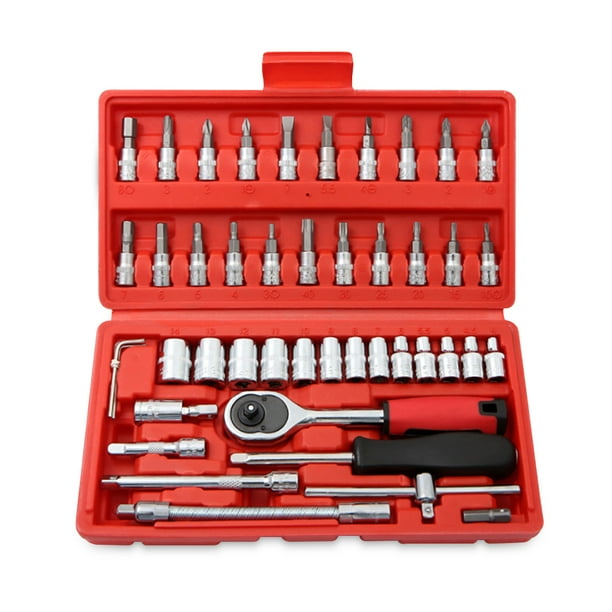 Worallymy, 46 piezas, llave de vaso, trinquetes, juego de herramientas mecánicas, adaptador de extensión de destornillador automático, Kits de reparación universales para coche Worallymy JD735799784