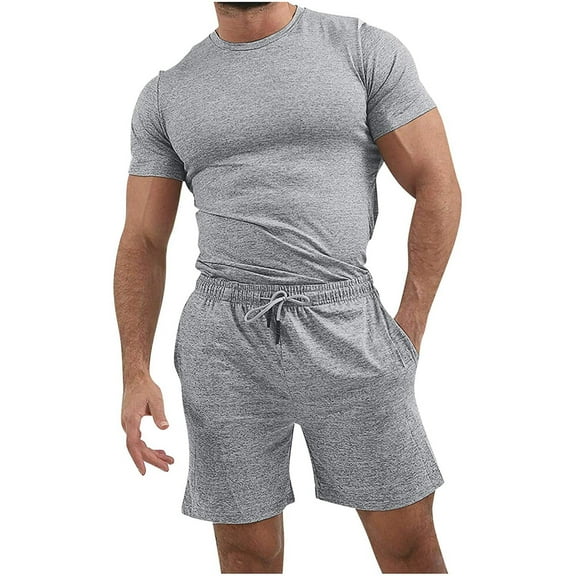 jsaierl Mens 2 Piece Short Sets Casual Solid Crewneck Short Sleeve Tee Shirts And Fit Sport Shorts Set