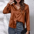 thumbnail image 3 of Fouhkni Womens Satin Button down Shirts Dressy Casual V Neck Long Sleeve Tees Elegant Collared Tops, 3 of 8