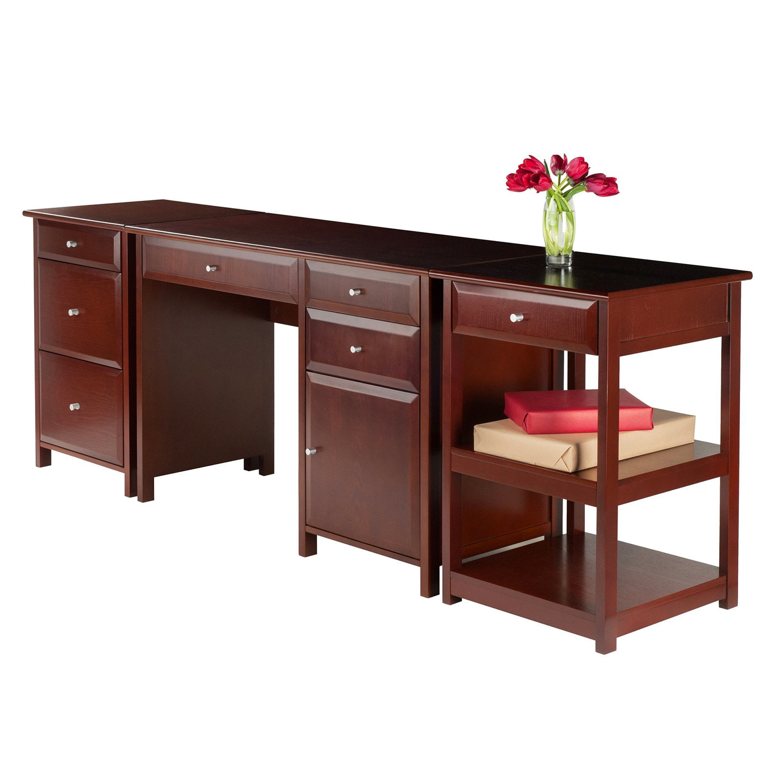 Winsome Wood Delta 3 Piece Home Office Desk Set Walnut Walmart