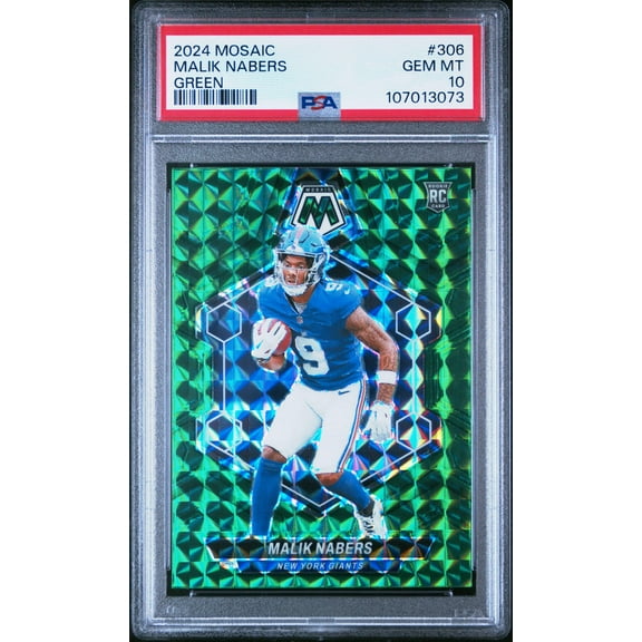 Graded 2024 Panini Mosaic Malik Nabers #306 Green Rookie RC Football Card PSA 10 Gem Mint
