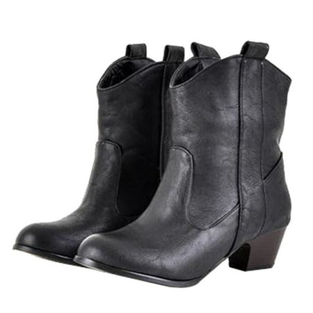 

Ankle Boots Retro Women Autumn Solid ColorSlip-On Square Heels Short Booties Round Toe Shoes
