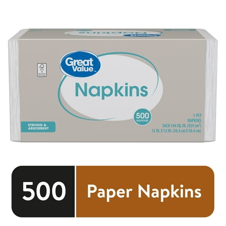 Great Value White Disposable Paper Napkins, 12 in x 12 in, 500 Count