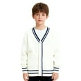 thumbnail image 2 of EnJoCho Boys Girls V Neck Cardigan Sweater Kids Button Down Knit School 𝖴niform Soft Cotton Warm Knitted Outerwear Pocket Cozy Pullover Fall Winter Wear Layering Piece, 2 of 7