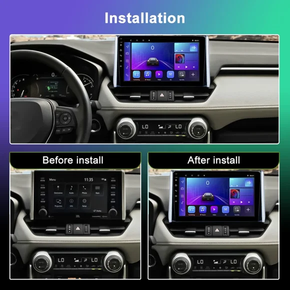4+64G Android 14 Car Stereo for RAV4 2018-2020 Built-in CarPlay Android Auto 10in Touchscreen Car Radio Player with GPS Navigation Bluetooth Wifi FM SWC Mirror Link + Backup Camera Mic