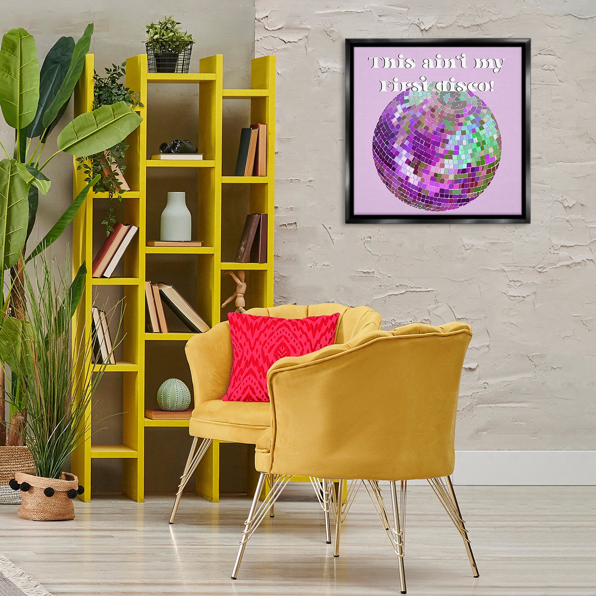 Stupell Industries Ain't My First Disco Novelty & Humor Painting Black Floater Framed Canvas Art Print Wall Art, 25 x 25