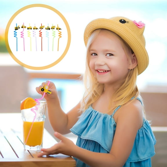 ADDHAT Birthday Party Supplies Cartoon Straws 8Pcs 10.2x1.3In