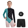 thumbnail image 7 of iiniim Girls 3 Piece Gymnastics Outfits Long Sleeve Leotard with Shorts Hairband Sparkly Ballet Dancewear Green 16, 7 of 7