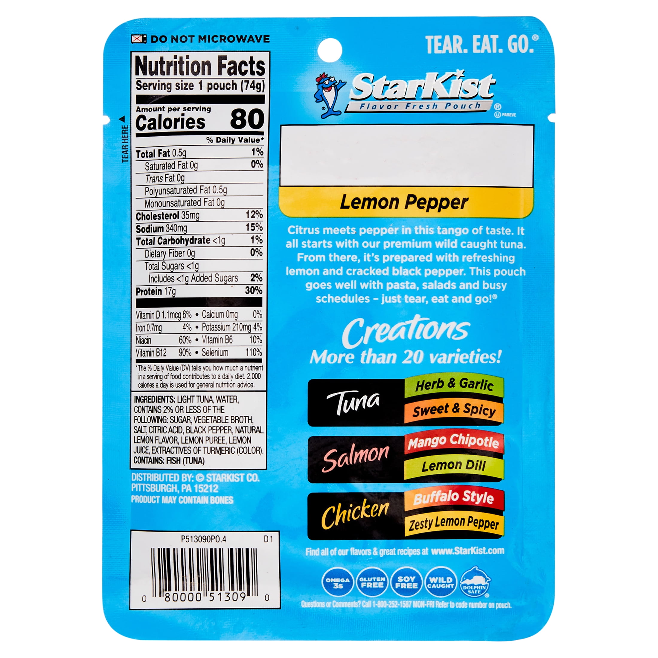 (6 pack) StarKist Tuna Creations, Lemon Pepper, Wild Caught, 16g Protein, 2.6 oz Pouch