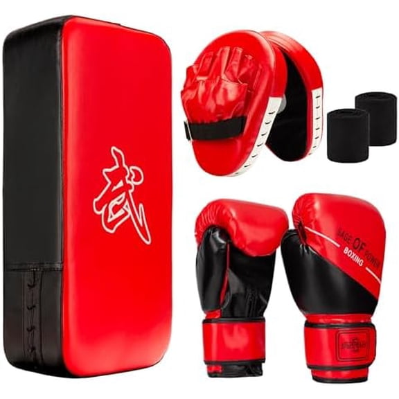 4-in-1 Kids Boxing Pads Gloves Kick Punching Mitts Set, Leather Hand Target Focus Pads, MMA Muay Thai Pads for Kicking Taekwondo Karate Kickboxing, Youth Boxing Training Sparring Gear Equipment$$