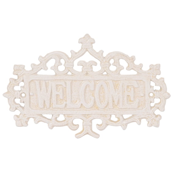 Sungmor Cast Iron Welcome Sign, Vintage Style Decorative Wall Plaque, Ornate Scroll Design for Porch, Entryway, Garden or Fence, Outdoor Wall Hanging Sign, Rustic Metal Home Decor