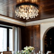 Kenroy Home Cascade 13'' Flush Mount Ceiling Light Fixture with Tiered Rows of Cascading Glass Crystal Beads for Entryway, Living Room, Dining Room, or Bedroom, Black