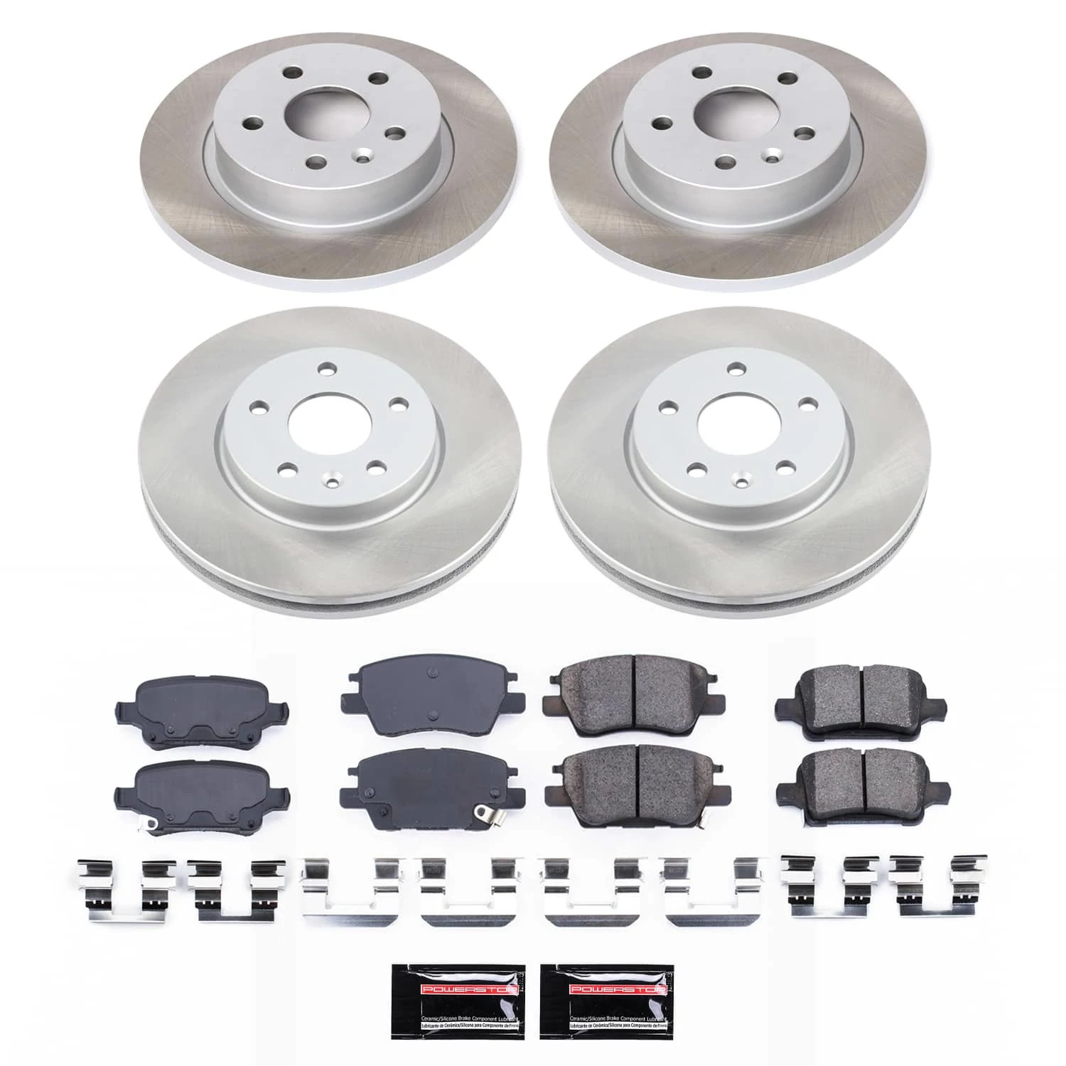 PowerStop Front and Rear Semi-Coated Rotor and Low-Dust Ceramic Brake Pad Kit SC7907
