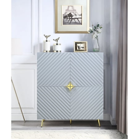 High Gloss Gray Cabinet | Store Items in Modern Rooms | Adjustable Shelves and Metal Legs | Solve Home Organization Needs