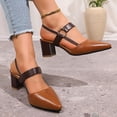 thumbnail image 4 of Rokment Women's Chunky Block High Heels Slingback Dressy Sandals for Ladies 2026 Trendy Color Block Leather Pointed Toe Formal Pumps Business Office Dress Heeled Sandals Brown Size 7, 4 of 7