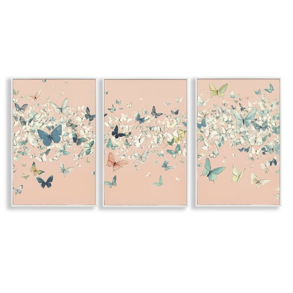 Stupell Industries Blush Butterfly Soiree Triptych 3 Piece White Framed Giclee Art Set, design by Petal Prints Design