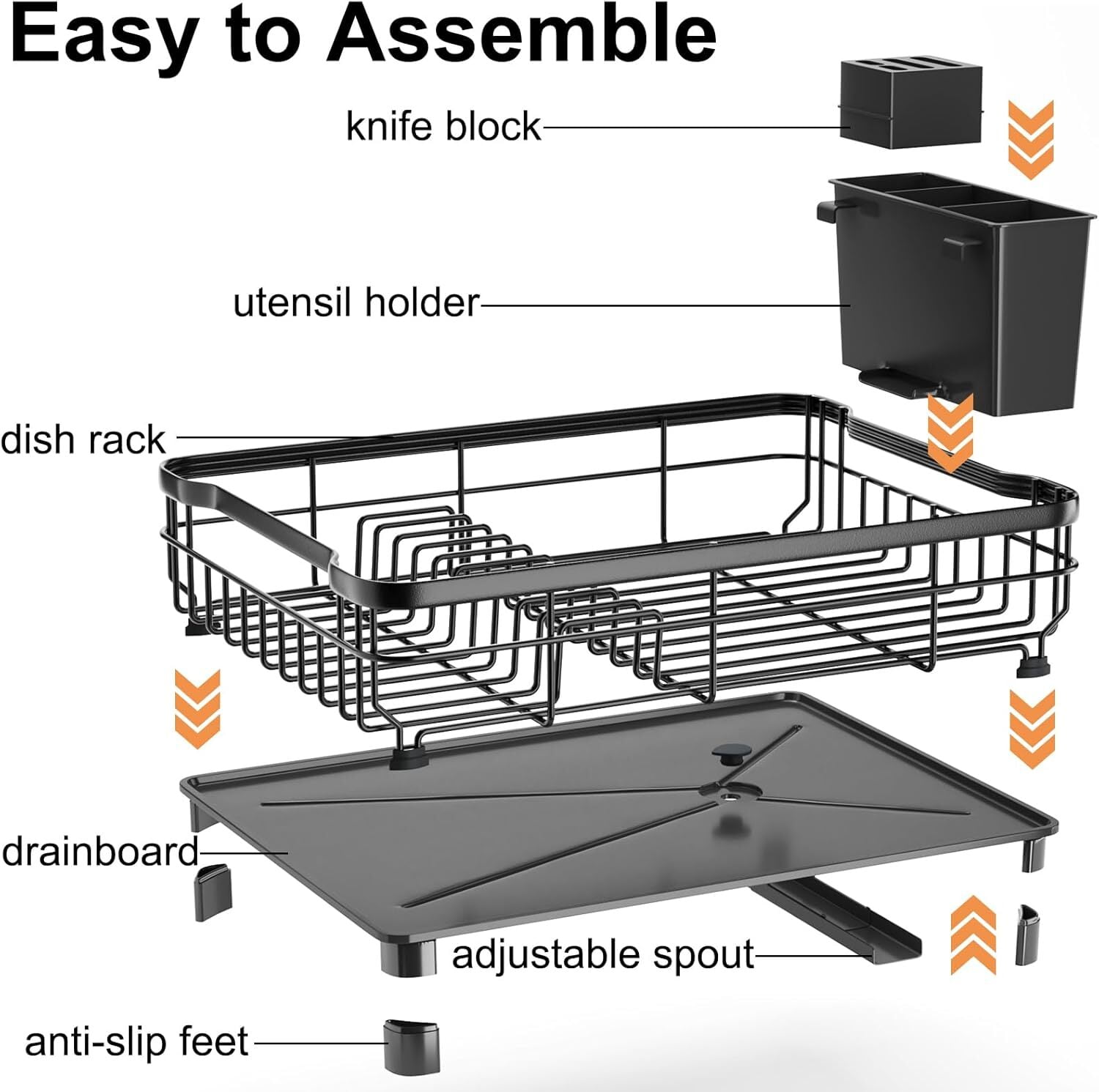Asunby Stainless Steel Kitchen Drying Rack with Drainboard, Removable Utensil Holder and Drain Spout, Compact Counter & Sink Organizer, 12.9''W x 16.9''L