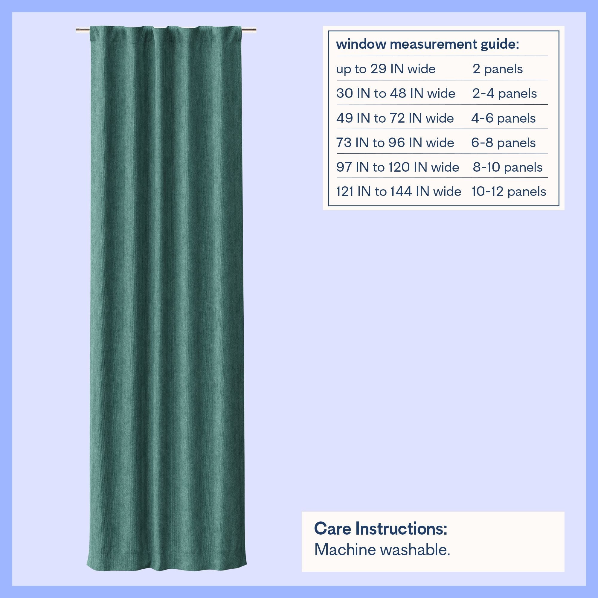 Mainstays Kids Blackout Ribbed Corduroy Curtain Panel, Dark Green, Rod Pocket with Back Tabs, 38 in x 95 in, 1 Panel