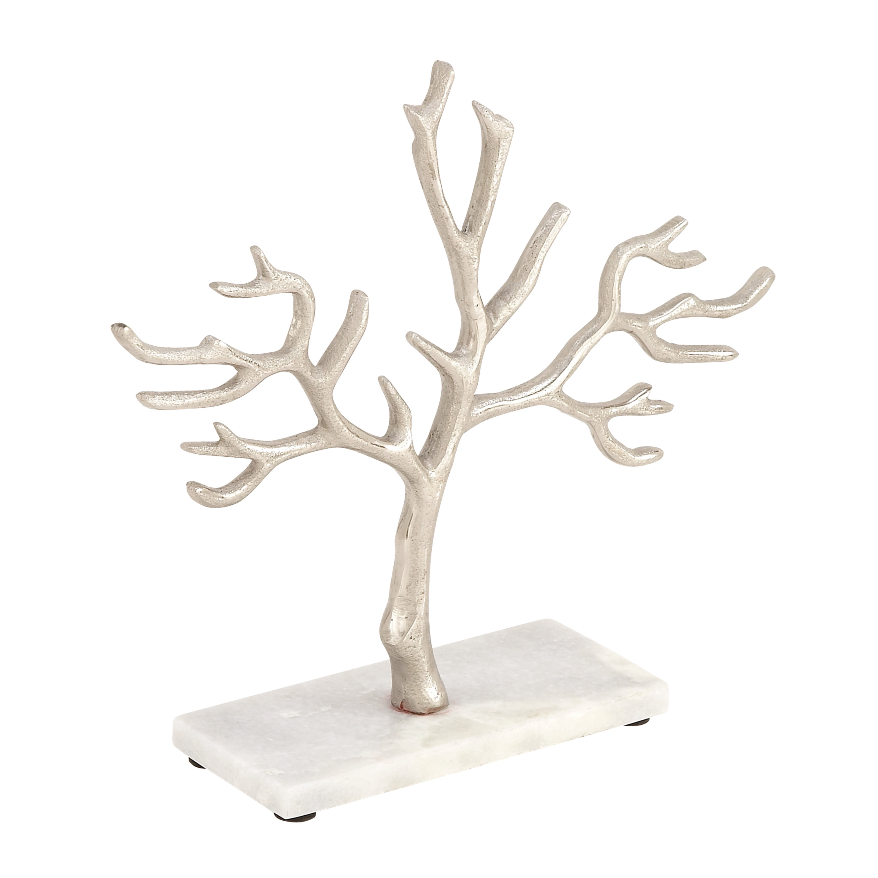 CosmoLiving by Cosmopolitan 12" x 10" Silver Marble Tree Jewelry Stand with Rectangular Base, 1-Piece