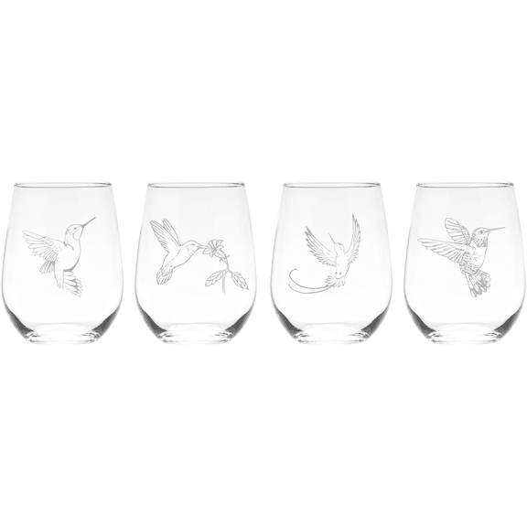 Hummingbird Gift for Women and Men Stemless Wine Glasses Set of 4