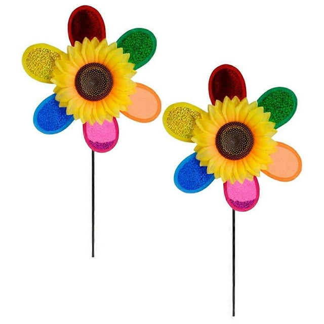 a polished and engaging product description based on your input:\n\n \n\n**2pcs Colorful Sunflower Pinwheel Garden Windmill Ornaments – Outdoor Lawn