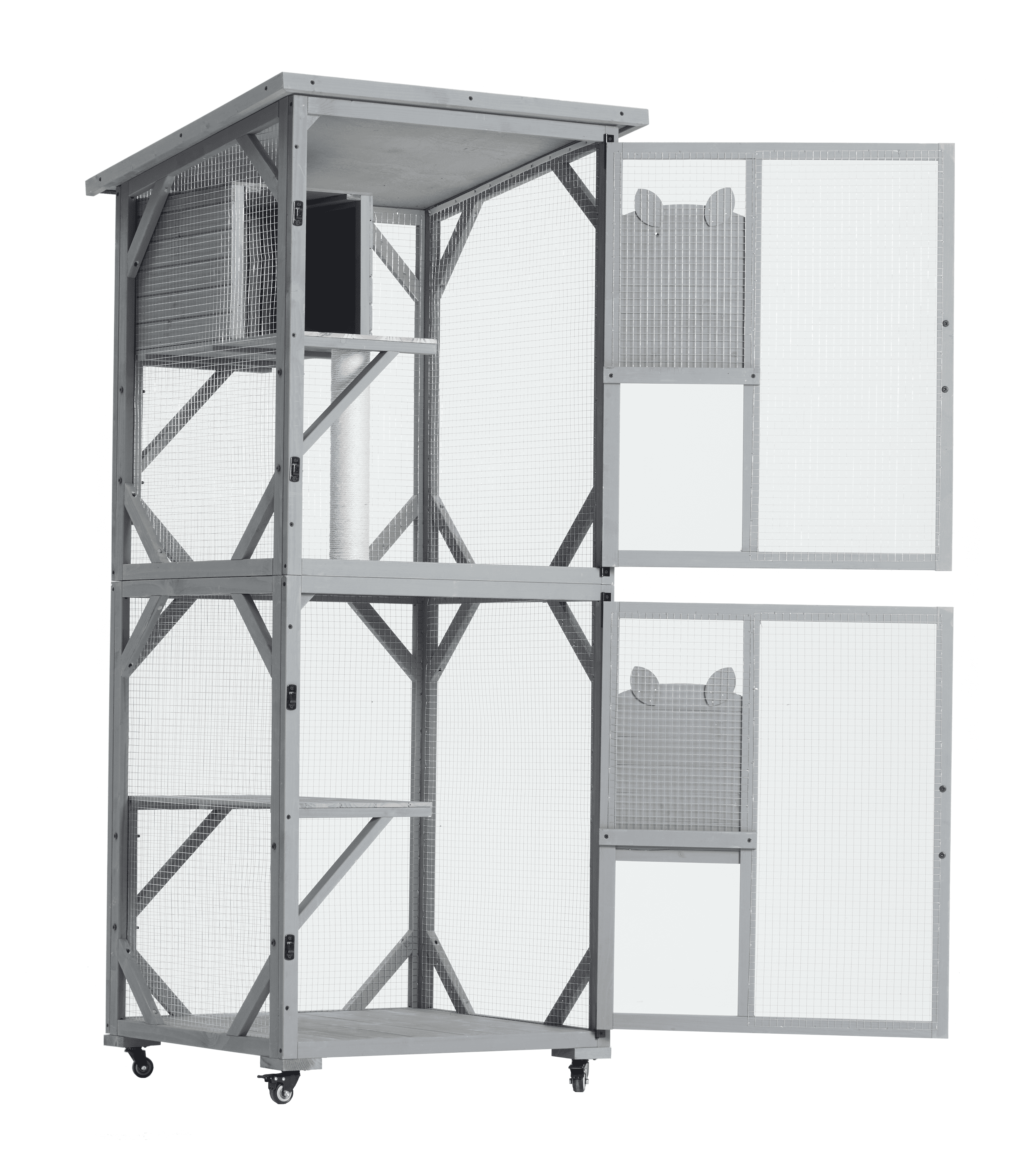 LIVIVOX Large Cat House Outdoor Catio Cat Enclosures on Wheels,70.9" Kitty House with Upgraded Resting Box Waterproof Roof