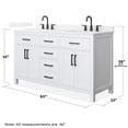 thumbnail image 4 of Beckett 60" White Double Vanity & White Quartz Top (3-Hole) & Black Trim, 4 of 5