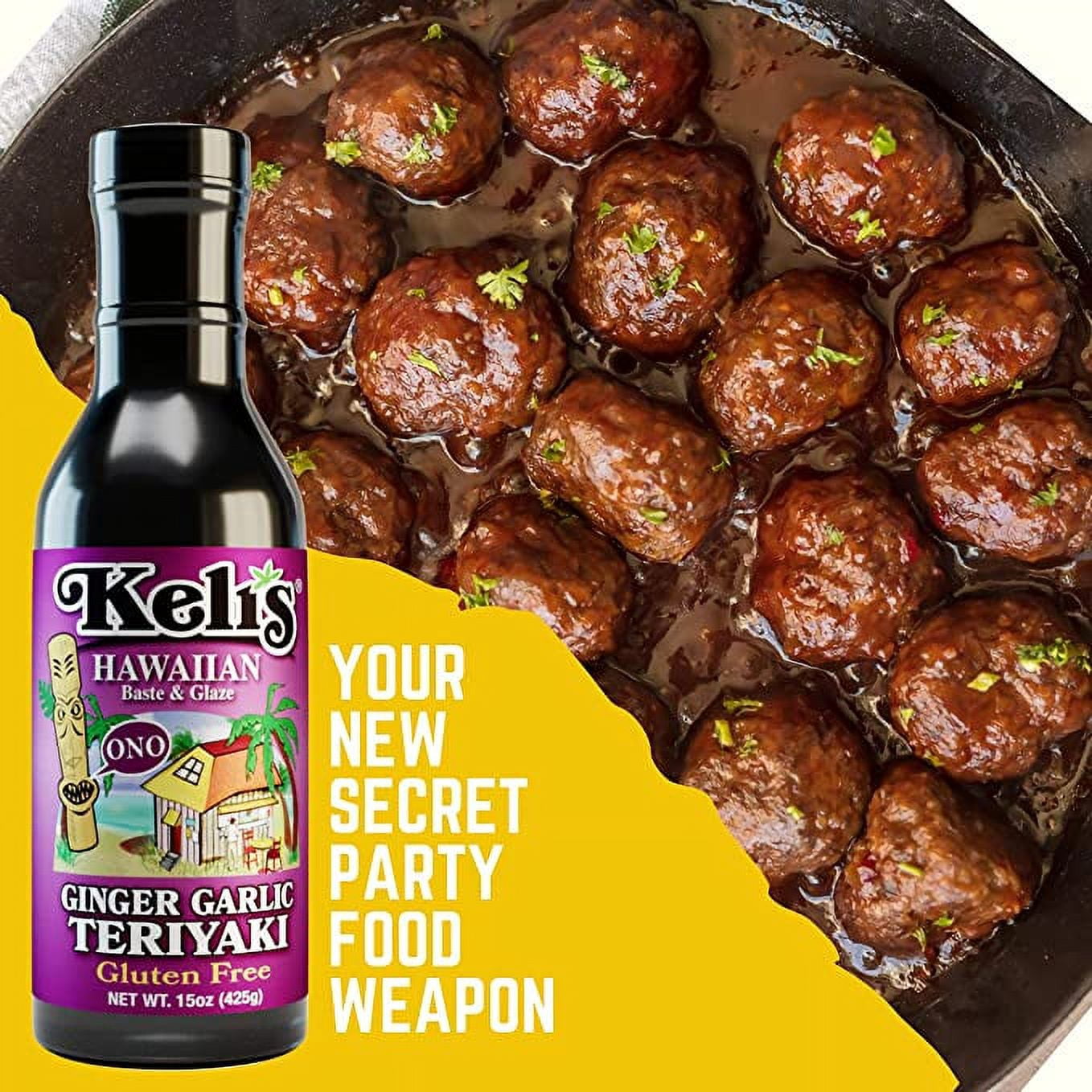 Keli's Sauces Low Sodium Ginger-Garlic Vegan & Gluten Free Kid Friendly Teriyaki Sauce, Flavorful Hawaiian Teriyaki Glaze and BBQ Sauce- Made with Gluten Free Soy Sauce -15 oz (Pack of 2)