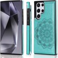 thumbnail image 6 of Design for Galaxy S24 Ultra Case with Credit Card Holder Slot PU Leather Wallet Phone Cases Stand Kickstand Durable Shockproof Protective Cover for Samsung S24U Women Men 6.8 inch Green, 6 of 13